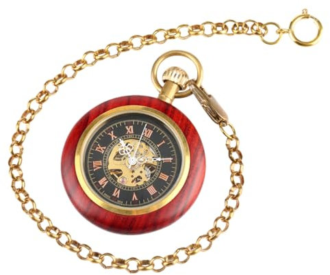 VALICLUD Vintage Taschenuhr mit Kette Antike Mechanische Hängeuhr aus Legierung und Glas für Senioren
