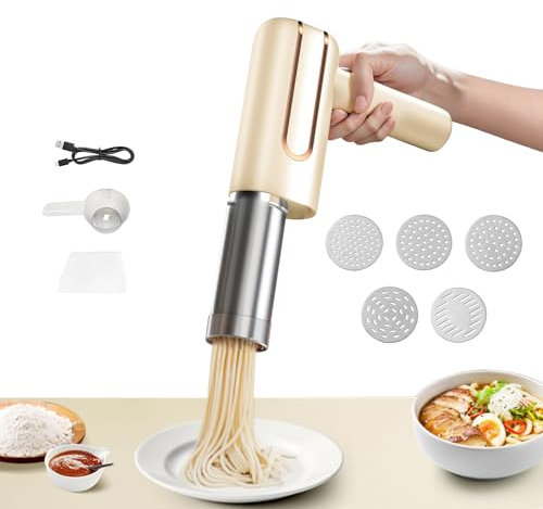 Machine à pâtes, machine à pâtes électrique avec 9 accessoires, machine à nouilles portable, machine à pâtes électrique avec affichage du niveau de batterie pour spaghetti/fettuccine préparés