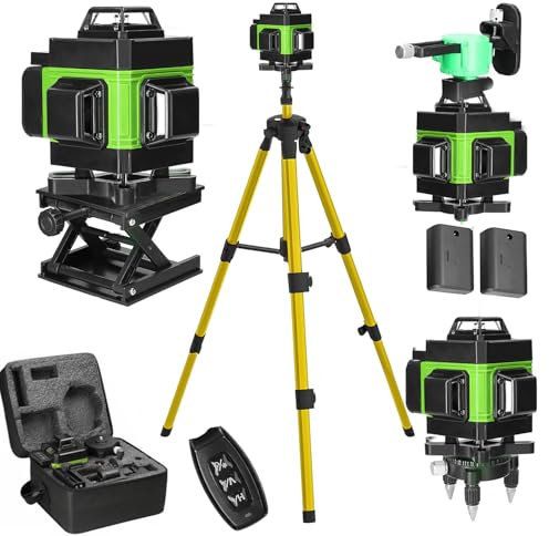 Qawner Livella Laser Autolivellante 4×360, Livella Laser 16 Linee con Treppiede e 2x 2600mAh Batteries, IP54 Antipolvere, Impermeabile, Laser Autolivellante per l'edilizia e la decorazione di interni
