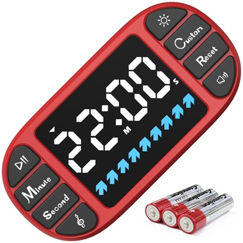Digitaler Küchentimer -Magnetischer Countdown-Timer, große 3,6 Zoll LED-Anzeige, 3 Helligkeitsstufen, 4 Lautstärkestufen, 4 Alarmtöne für Kinder, Schule, Klassenzimmer, Haushalt und Kochen (Rot)