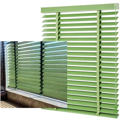 Generic Indoor Wooden Blinds Shades, 2 Cordless Privacy Venetian Shades 31-64 Horizontal Blinds For Bedrooms, Bathrooms Or Kitchens (Green)