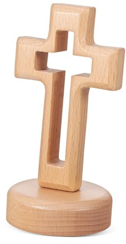 TOGEVAL 1 Juego De Adornos De Cruz De Madera Maciza Cruz Católica De Pared Con Soporte Crucifijo De Mesa Globo Musical Cruces De Mesa Espejo Ondulado Centro De Mesa Sin Pintar