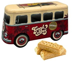 Red Camper Van Shortbread Biscuit Tin, 320g Scottish Shortbread, Collectible Retro VW Volkswagen Design