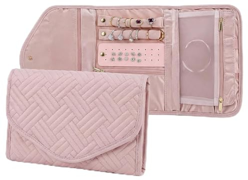 QWORK® Travel Jewellery Organiser - Unfold 45 * 23cm (17.5x9), Foldable Jewellery Storage Bag for Rings, Necklaces, Bracelets, Earrings