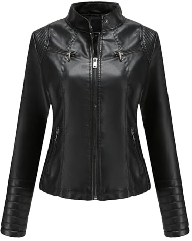 Chaqueta de motociclista de piel sintética para mujer, corta, con cremallera, estilo bomber, para otoño, abrigo PU motocicleta