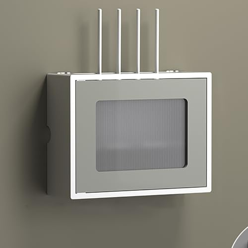 Nordivo Ocultador de Caja Wi-Fi de Pared, Caja de Almacenamiento de Router de Doble Estante, Sin Taladro para Colgar en Pared, para Oficina y Hogar(White/gray,L47.5cm/18.7in)