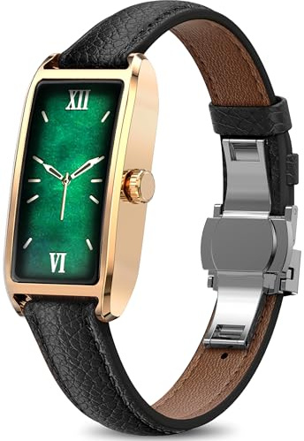 Smartwatch Damen Elegant Dünn Fitnesstracker Eckig Damenuhr 1.13 AMOLED Fitnessuhr Frauen Herzfrequenzmesser Schrittzähler Schlafanalyse Menstruationszyklus Pulsuhr Gold IP68 Wasserdicht Sportuhr