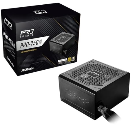 ASRock PRO 750G Power Supply - 750W 80 Plus Gold Certified, ATX 3.1 & PCIe 5.1 Ready, Native 12V-2x6 Connector, 120mm Low-Noise Fan, 3-Year Warranty