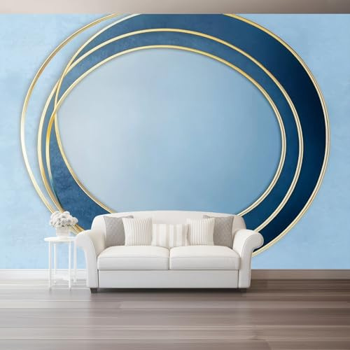 Papel tapiz fotográfico 350 x 256 cm Revestimiento de paredes decoración de salón Diseño Círculo Minimalista para dormitorio, sala de estar, papel tapiz no tejido, decoración de pared, Azul