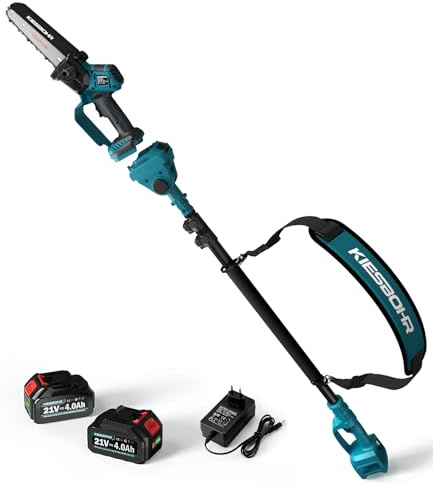KIESBOHR 2-IN-1 Akku Hochentaster und Mini Kettensäge, CST01 15 cm Bürstenlose Teleskop Astsäge mit Automatische Kettenschmierung, Max. Arbeitshöhe 4 m, Werkzeuglose Kettenjustierung (2 Akkus 4000mAh)