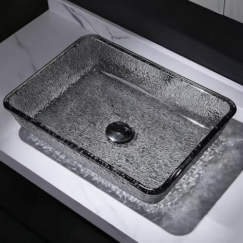 ZYCDP Lavabo Da Appoggio Bagno Vetro Rettangolare Lavabo Bagno Cristallo 460 X 330 X 110 mm Grigio