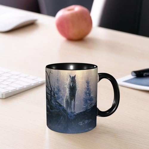 EMCLKS Tazze colazione,Durevole,Tazze Caffe e The 330ml,Idee Regalo Regali Natale,Mug per Lavastoviglie e Microonde,il lupo di ghiaccio gigante della mitologia norrena.
