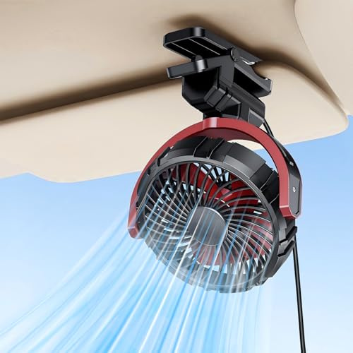 NIFBANG Car Fan Clip on Sun Visor Fan,Portable USB Powered Powerful Quiet Small Fans,360°Rotating Carseat Cooling Fan Clip on Golf Cart Treadmill Stroller Baby Crib for SUV Van RV Pickup Truck(Black)