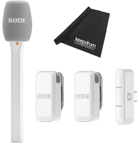 Rode Système de microphone sans fil micro sans fil USB-C blanc avec adaptateur micro main Interview blanc et chiffon Keepdrum