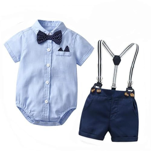 QUNERY Toddler Baby Boy Gentleman Outfits Short Sleeve Bodysuit Shirts Suspender Pants Summer Infant Baby Boy Suits