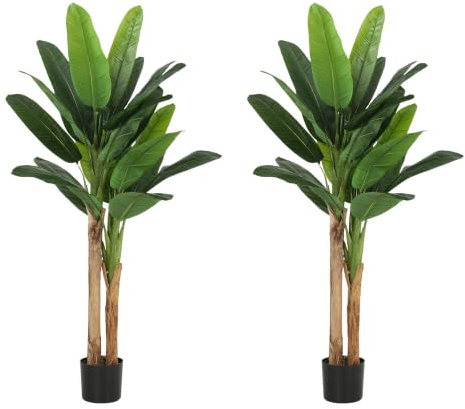HOMCOM Lot de 2 Plantes Artificielles Intérieures 150 cm Bananier en Pot | Arbre Artificiel, Feuilles Réalistes, Fausse Plante Vert Décoration pour Maison, Bureau, Salon, Chambre