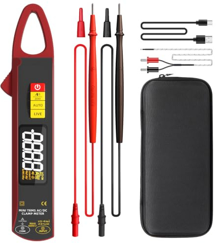 BSIDE UX2 Mini Pince Ampèremètre DC/AC TRMS 200A, Testeur Multimètre Intelligent Rechargeable Mesure Tension Courant Capacité Résistance Diode Fréquence Température Fil sous tension