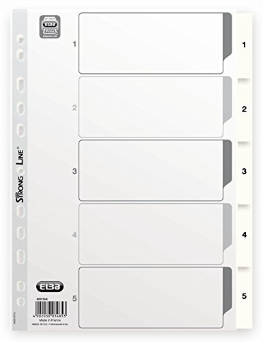 ELBA 400013946 Kunststoff-Register Strong-Line 10er Pack 1-5 5-teilig für DIN A4 Plastikregister mit beschriftbarem Deckblatt weiß Ringbuch Ordner Ring-Mappe