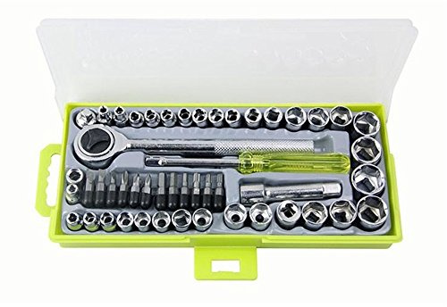 NUZAMAS [Mise à niveau] Lot de 50 clés à douille 6,35 mm et 9,5 mm avec poignée à cliquet réversible DR Drive 12 embouts hexagonaux avec étui