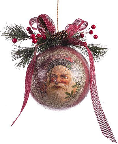 Lola Home Bola de Navidad Grande de Papá Noel con piñas y Acebo Rojo de Ø 14 cm