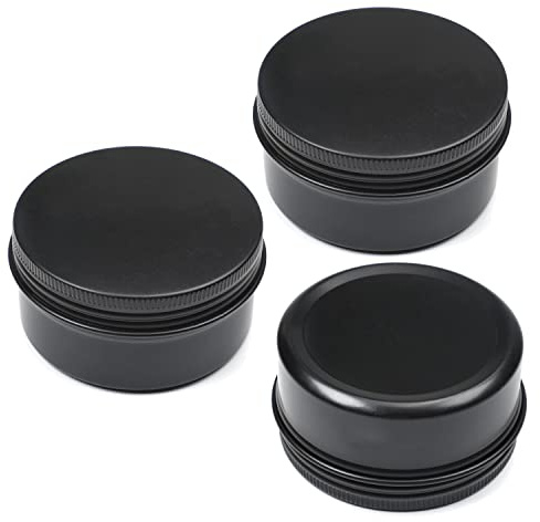 Othmro 3pcs Aluminium Tin Jars, 2.7oz Small Containers Tins with Screw Lids, Empty Can Travel Tins for Candles, Cosmetic, Soap Black (80ml/2.7oz)