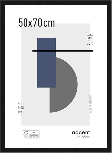 accent by nielsen Aluminium Bilderrahmen Star, 50 x 70 cm, Schwarz | Aluminium Posterrahmen im Hoch- & Querformat zum Aufhängen Schwarz gebürstet Echtglas