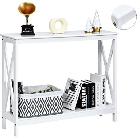 COSTWAY Console Meuble 100 x 30 x 80 CM, Console Entrée à 2 Niveaux, Tables Consoles de Salon, pour Entrée, Chambre, Salon (Blanc)