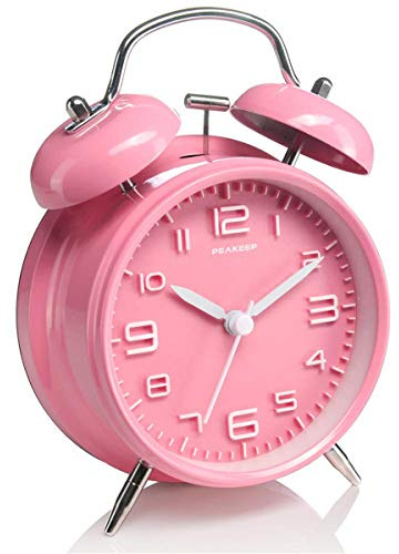 TXY Classical Twin Bell Alarm Clock for Bedroom with Stereoscopic Dial, Frosted Shell, Backlight, Extra Loud Machinical Ringtone, Battery Operated Loud Alarm Clock for Home Office (Pink)