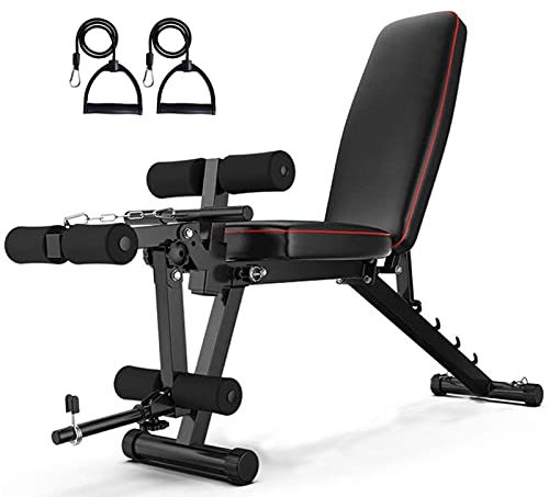 GJXJY Fitnessbank Bauchtrainer Hantelbank Verstellbar Klappbar mit Pull-Seilen Rückenlehne 4-Fach, Beinhalterung, Geeignet für Einsteiger für Zuhause Bis 200 Kg Belastbar