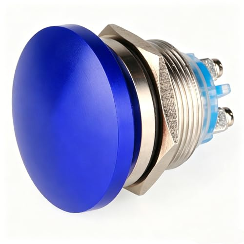 Guuzi 22mm 3V/6V/12V/24V/48V/110V/220V Pulsante Momentaneo Testa A Fungo In Metallo Pulsante Di Avvio Rotondo 1No On Off Terminale A Vite A Cupola Con Ripristino Automatico (Blu)
