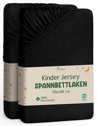 NatureMark Juego de 2 sábanas bajeras ajustables para niños, 100% algodón, para cuna y cuna, 70 x 140 cm, color negro