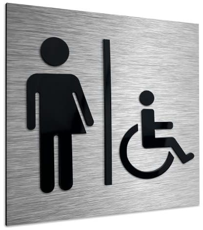 ALÚMADESIGNCO Gender Neutral Accessible Toilet Sign - Transgender Bathroom Signs - Trans Non-Binary Restroom Signage - Unisex Disabled WC Decal - 120 x 120 mm