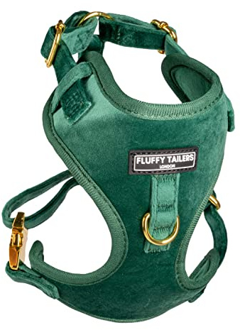 Fluffy Tailers Emerald Velvet Dog Harness - Adjustable Puppy Harness With Breathable Chest Strap for Small, Medium & Teacup Sized Dogs (Extra Small)