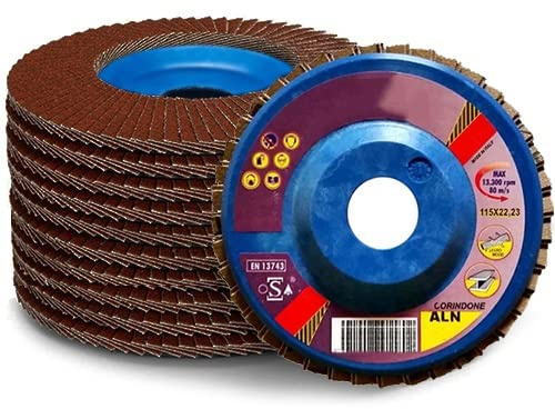 Virsus 10 Dischi Lamellari 115mmx22,23mm ALN60, Dischi abrasivi a ventaglio in ossido di alluminio, per legno, metallo non ferroso, supporto in Nylon, Rondelle per Smerigliatrici Angolari (Grana 60)