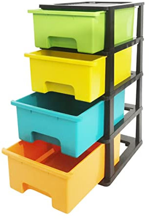 Abbaware Plastic Storage Chest With Wheels, Storage Boxes, Tower, Candy Coloured 4 x 17L Drawers, Multicolour