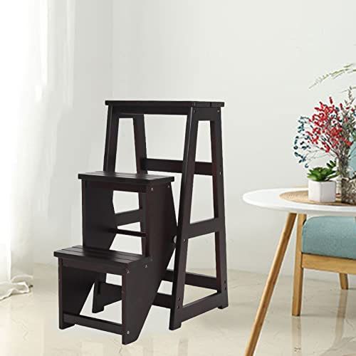 KAZUP Indoor-Kletterhocker, Faltbarer 3-Stufen-Hocker, Treppenstuhl, Holz-Trittleiter, Klappstuhl, Hocker, Heimbibliothek, Kletterleiter, Hocker, Blumenregal, Schuhbank, tragbar, Schwarz