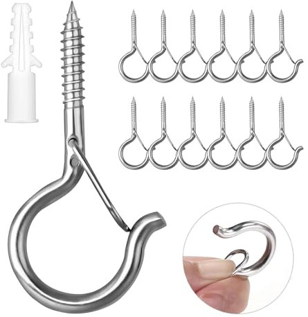 Ruikdly Schraubhaken Edelstahl 12 Stücke Haken zum Schrauben Hakenschrauben mit Sicherheitsschnalle für Hängematten, Markisen, Hängesessel, Schaukelstühle, Festkabel, Blumenampel