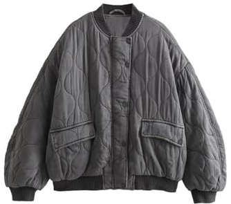 Disimlarl Damen Herbst/Winter Oversize Bomber Gepolsterte Jacke Langarm Reißverschluss Vielseitige Damenjacke, 1, S
