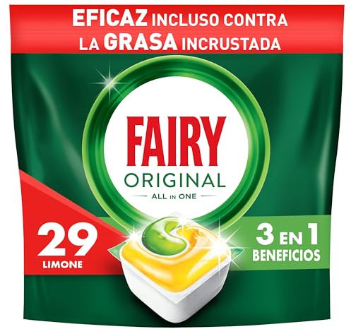 Fairy Original Todo En Uno Cápsulas De Lavavajillas, Limón, 29 Cápsulas, Efectivas Incluso En La Grasa Reseca
