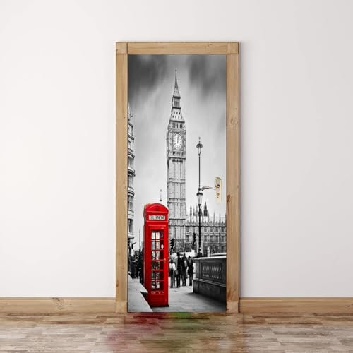 Fototapete Selbstklebend Uhrturm Der Roten Telefonzelle 90 X 200 Cm 3D Türaufkleber Türtapete Selbstklebend Türposter Selbstklebende 3D Tür Wandbilder Aufkleber Diy Tapete Tü - Junge Mädchen Zimmertü