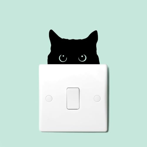 2X Peeking Cat Light Switch Sticker Vinyl Decals 60mm | 2 precision-cut waterproof vinyl decals for light switches, walls, laptops & other smooth surfaces