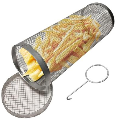 CENPEK Rollbarer BBQ-Grillkorb, tragbarer BBQ-Gemüsegrillkorb, Outdoor-Grillzubehör, BBQ-Grill, runder Grillrost für Gemüse