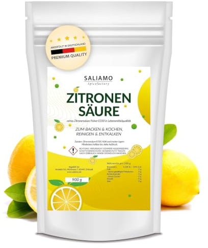 Saliamo | 900 g Zitronensäure Monohydrat E330 Pulver | Lebensmittelqualität | pure Citronensäure | Kochen | Backen | Putzen | Reinigen