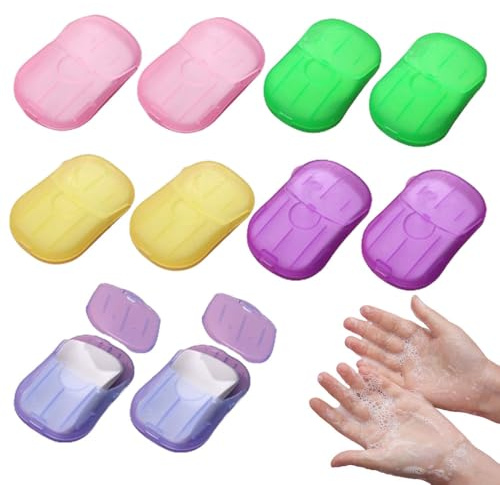 10 Boxes Portable Hand Soap Flakes Disposable Paper Soap Mini Scented Slice Sheets with Storage Box Paper Soap Sheets for Hand Washing Foaming Paper Soap Flakes for Travel Outdoor Hand Washing