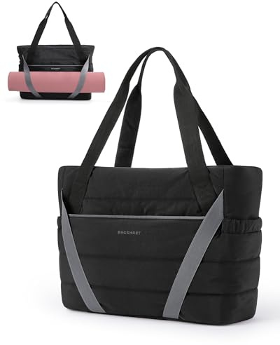 bagsmart Yoga Mat Bag, Gym Tote Bag with Multi Pockets for Women Sport Pilates Tote with Wash Pocket for Fitness Office Daily Travel, Black
