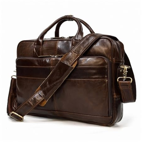 VONCYKI Herren-Aktentasche aus echtem Leder, Vintage, 40,6 cm, große Business-Laptop-Handtasche, großes Rindsleder, Messenger-Umhängetasche, Herren, Ölleder, Braun, Einheitsgröße