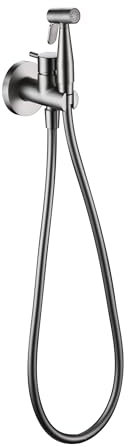 GALYON IMEX Grifería Empotrada Redonda de Bidé Serie Munich, Acabado Níquel Cepillado, Cuerpo Empotrado a Pared, Flexo PVC