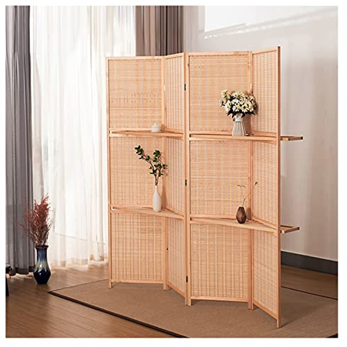 GLJTUO Raumteiler Für Wohnzimmer/Tür, Modern, Schlicht, 4 Paneele, Sichtschutzwände Mit Ausstellungsregalen, Zusammenklappbare Raumteiler, Dekorpaneel,4 Panels-High-180cm/70.9in