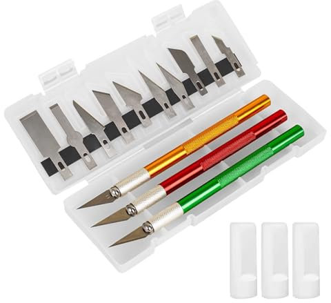 WOLMIK 3 Stück Cutter für DIY Art Work Cutting, Skalpell mit 10 Ersatzklingen, Bastelmesser Cuttermesser Hobbymesser Schnitzmesser Caving, Skulptur, Fensterfolie, Lackschutzfolien