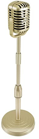 Hermosiey Vintage Desktop Mikrofon Requisiten Modell mit Verstellbarer HöHe, Klassischer Retro Stil, Mikrofon StäNder, GefäLschte Mikrofon StüTze, Gold